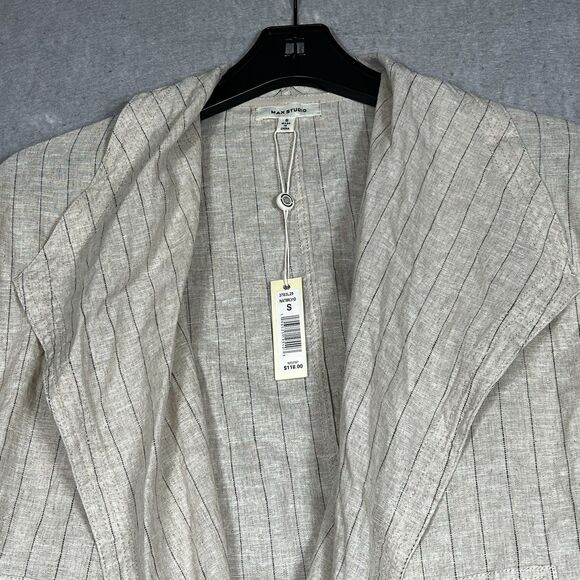 Max Studio Drape Front Womens Size Small Ivory Linen-Blend Jacket Striped - Picture 2 of 11